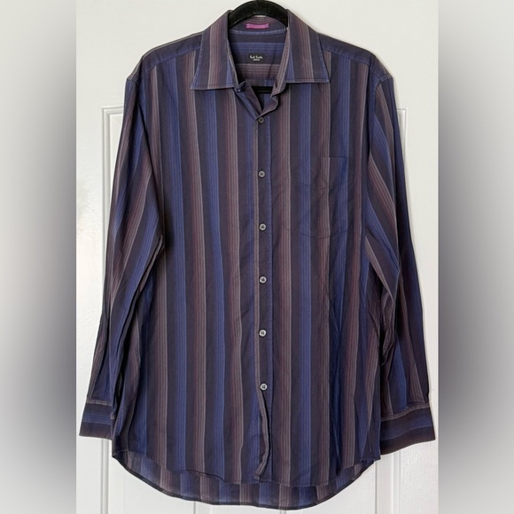 paul smith london dress shirt Paul Smith London Vintage Black Dress Shirt Mens 15.5 Multicolor Striped Cuffs Designer Button Down